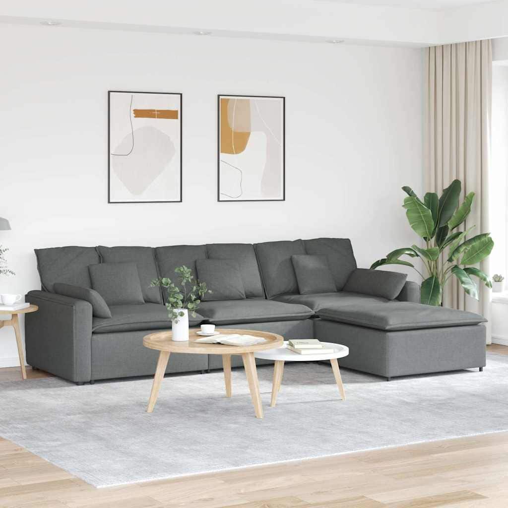 vidaXL Modular Sofa with Footstool and Cushions Dark Gray - 127.6" x 80.7" x 25.2"