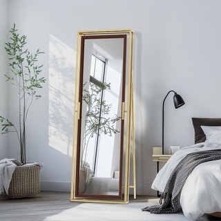 Full Length Dressing Mirror with Gold Metal Frame Adjustable Angle Floor or  Wall Mirror - Bed Bath & Beyond - 41783395