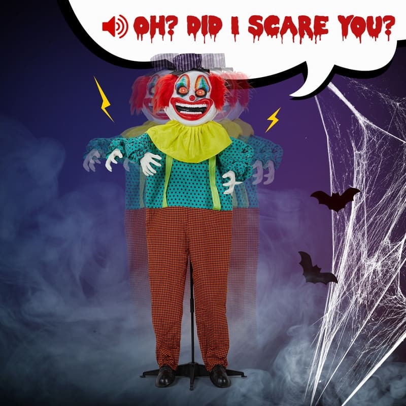 6FT Animatronic Standing Clown Halloween Animated Decorations