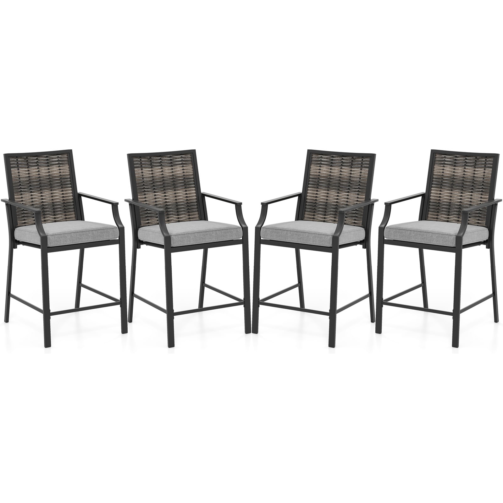 Gymax Patio Bar Stools Set of 4 w/ Armrest Fabric Seat & Heavy-Duty