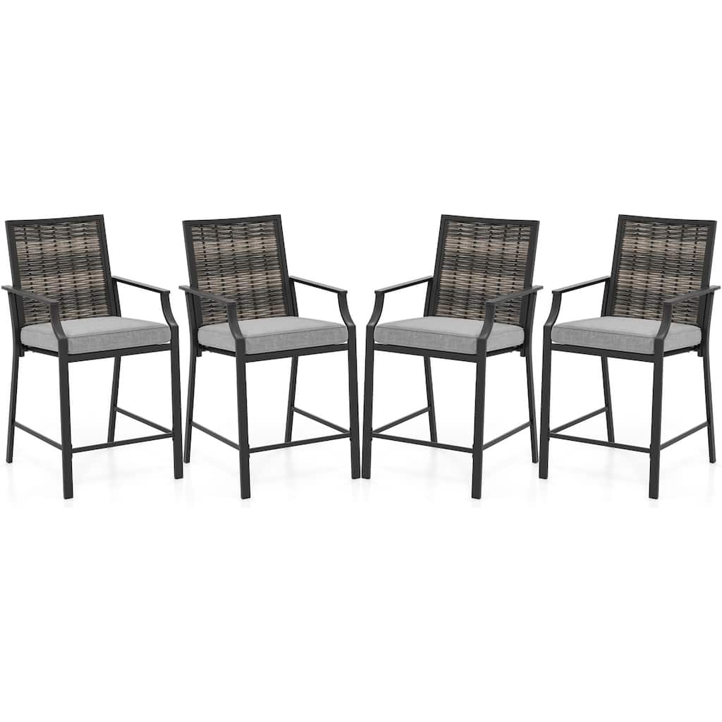 Gymax Patio Bar Stools Set of 4 w/ Armrest Fabric Seat & Heavy-Duty