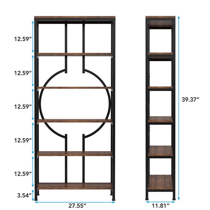 Industrial 71 Inch Bookshelf, 5-Tier Etagere Bookcase Storage Rack Display Shelf for Home and Office - Rustic Brown