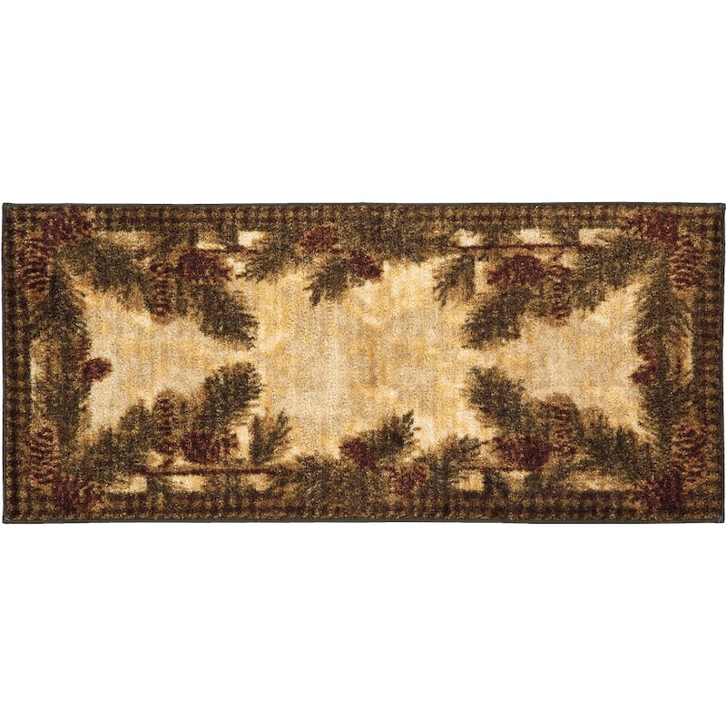 Cozy Cabin Pine Cone Gingham Nylon Washable Lodge Rug - 20" x 44" - Multi