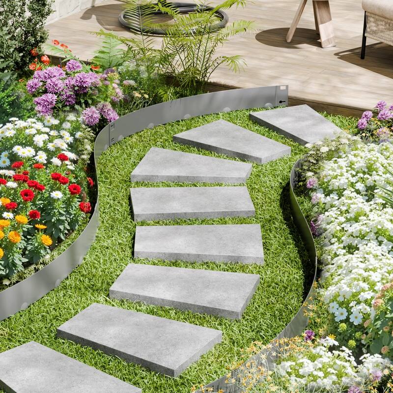 5 Pack Steel Landscape Edging with Spikes Bendable Garden Border for Lawn and Flower Bed Design - 39 x 8.15 x 0.06 in