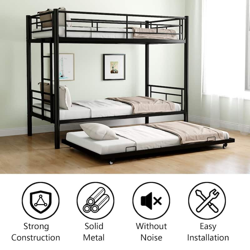 Heavy-duty Sturdy Meta Twin over Twin Bunk Bed, Noise Reduced,Safety Guardrail,No Box Spring Needed