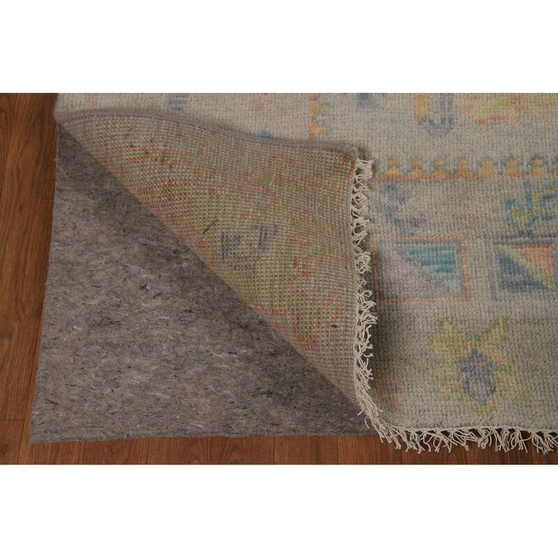 Floral Grey Oushak Indian Area Rug Hand-Knotted Wool Carpet - 7'11" x 9'10"