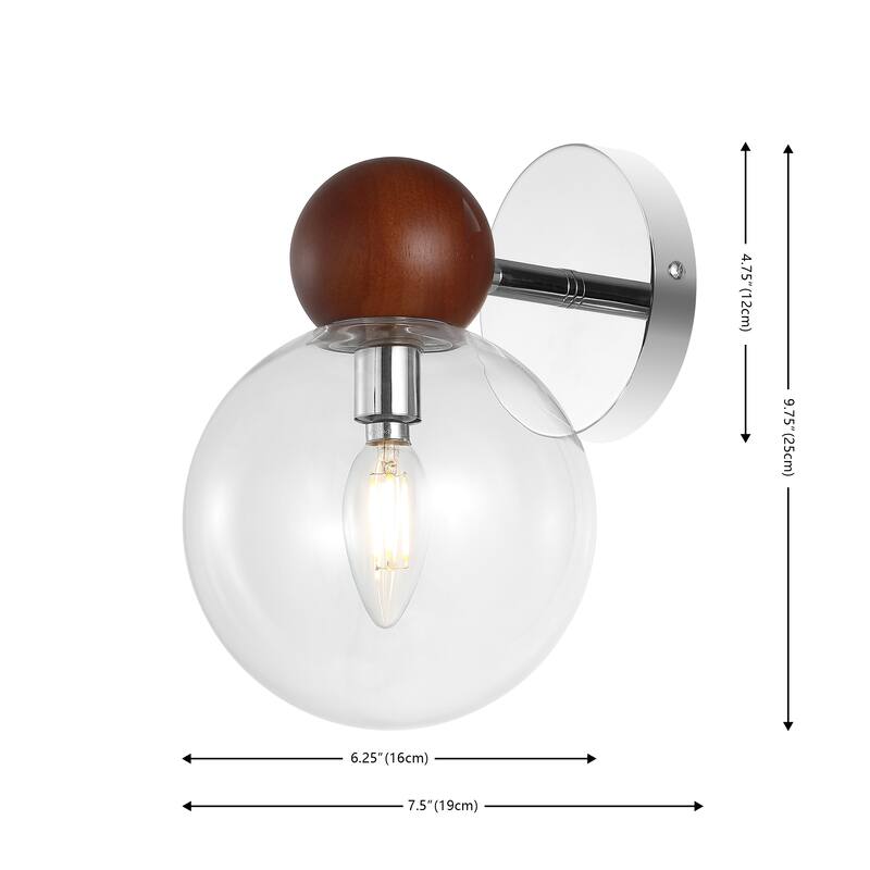 SAFAVIEH Lighting Wiltrude Wall Sconce (Set of 2) - 6 In. W x 8 In. D x 10 In. H - Dark Walnut/Nickle - 6Wx8Dx10H