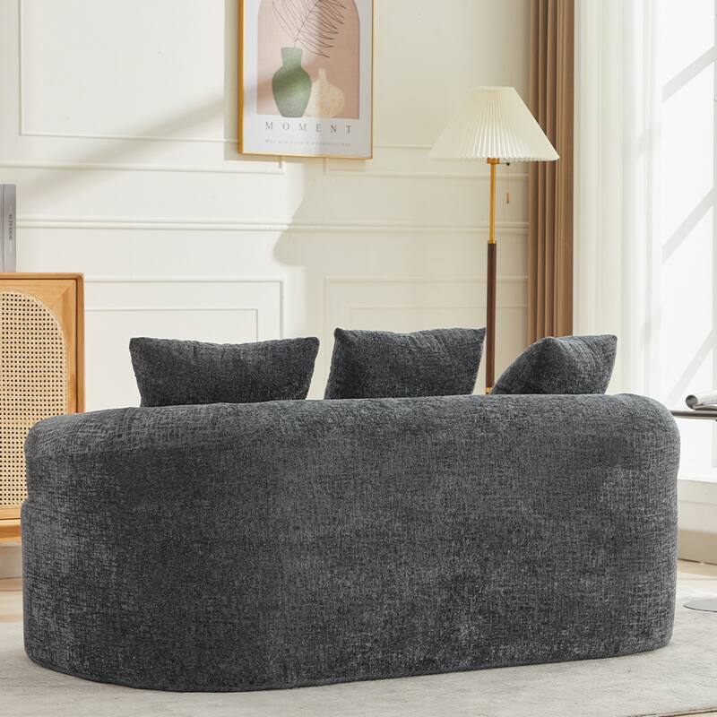 Grey Curved Loveseat 2-Seater Sofa Couch, Minimalist Sleeper Sofa Couch with Pillows for Living Room