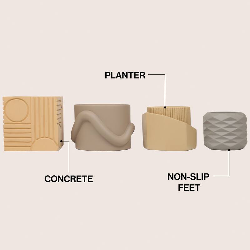 JONATHAN Y Romy Modern Minimalist Handmade Concrete Geometric Planter Set with Drainage Holes (Set of 4)