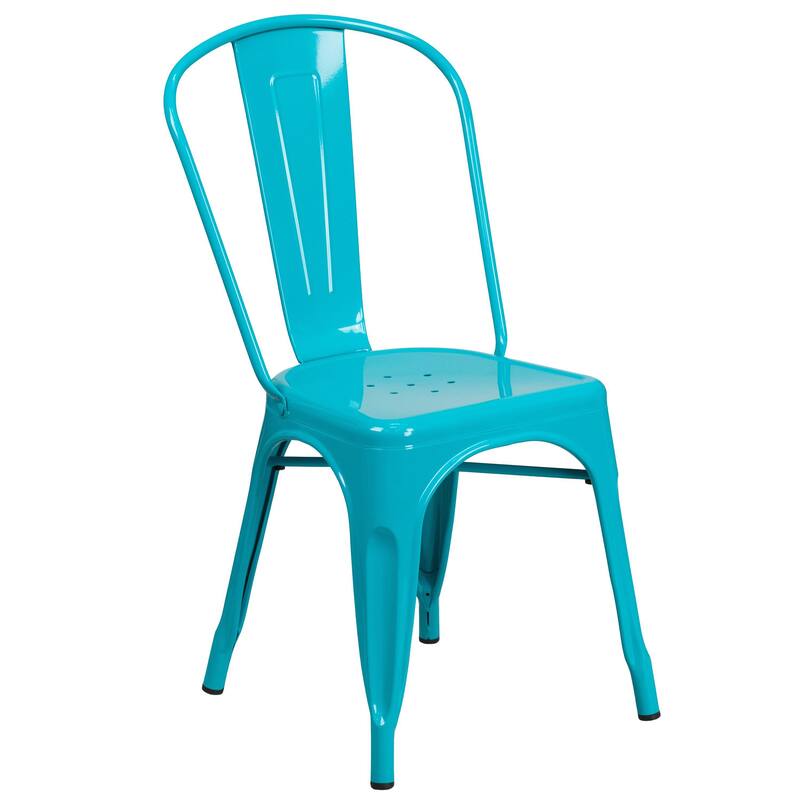 Industrial Stackable Metal Side Chair - N/A - Blue