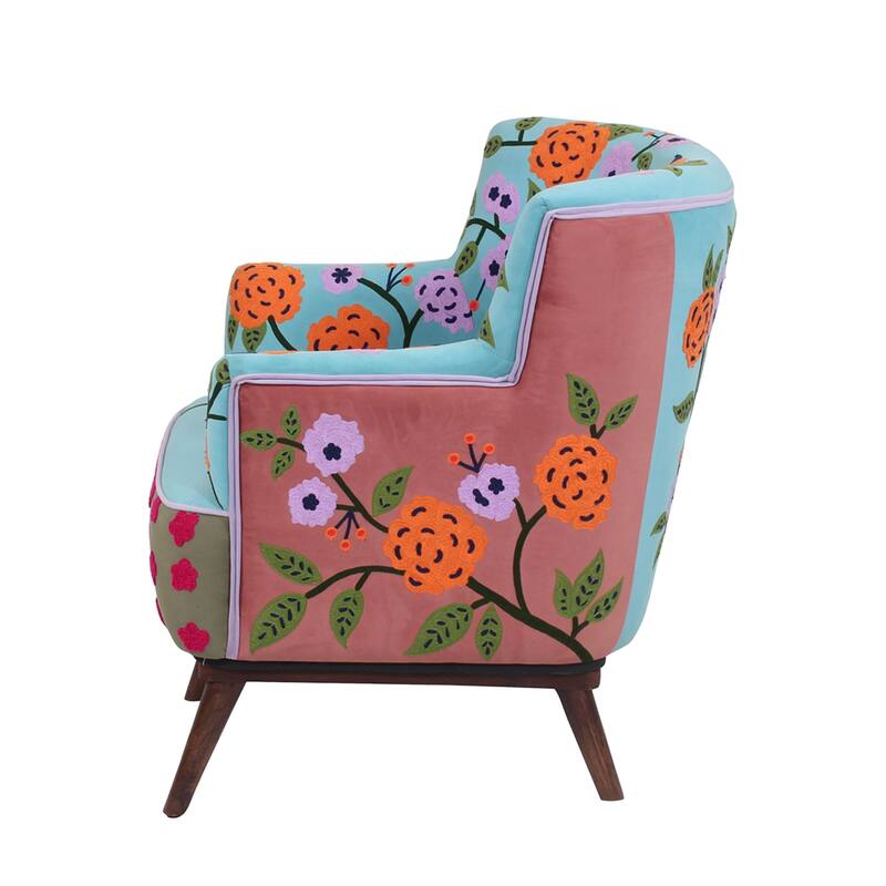 Nico Floral Embroidered Velvet Upholstered Accent Chair by Sevita - 30″ D x 32″ W x 33″ H