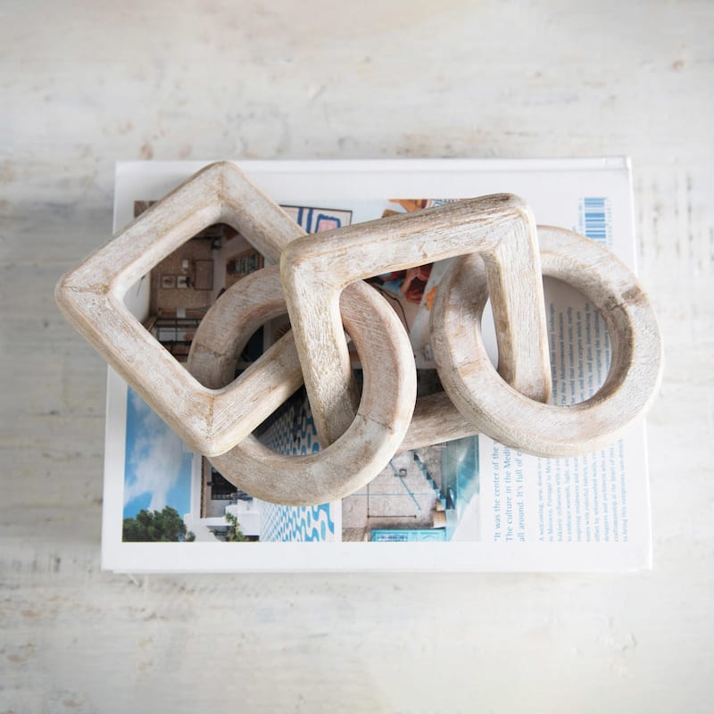 Mango Wood Chain Decor, Whitewashed
