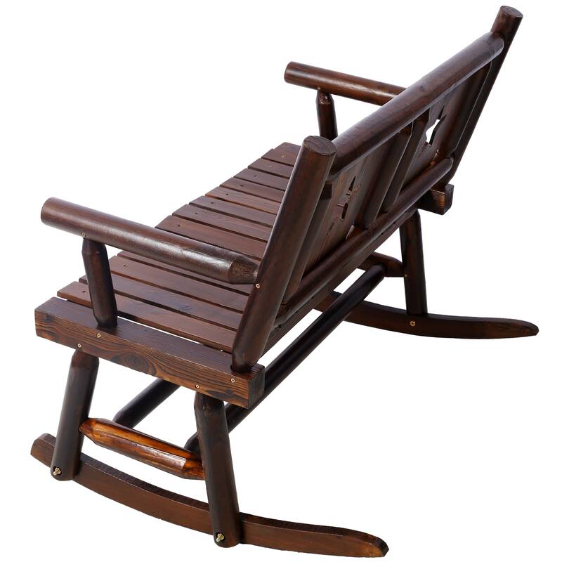 Rocking Bench Carbonized Double Rocking Chair for 2 Persons with Wide Curved Seat, Porch Rocker for Porch, Garden, Backyard