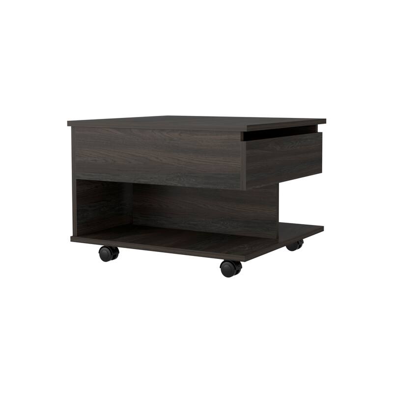 FM Furniture Portland Lift Top Coffee Table with Open Shelf and 4 Locking Caster Wheels