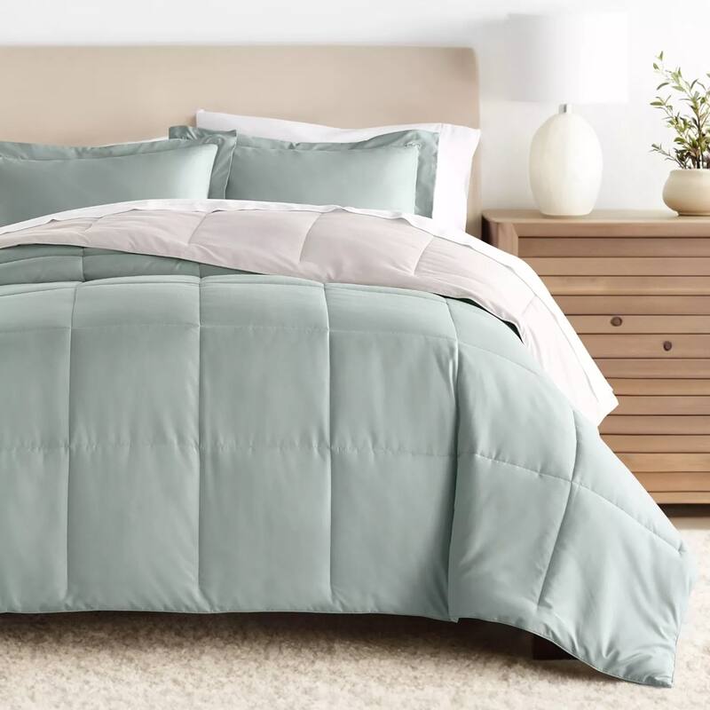 Solid Color Microfiber Reversible Comforter Twin/Twin XL Eucalyptus