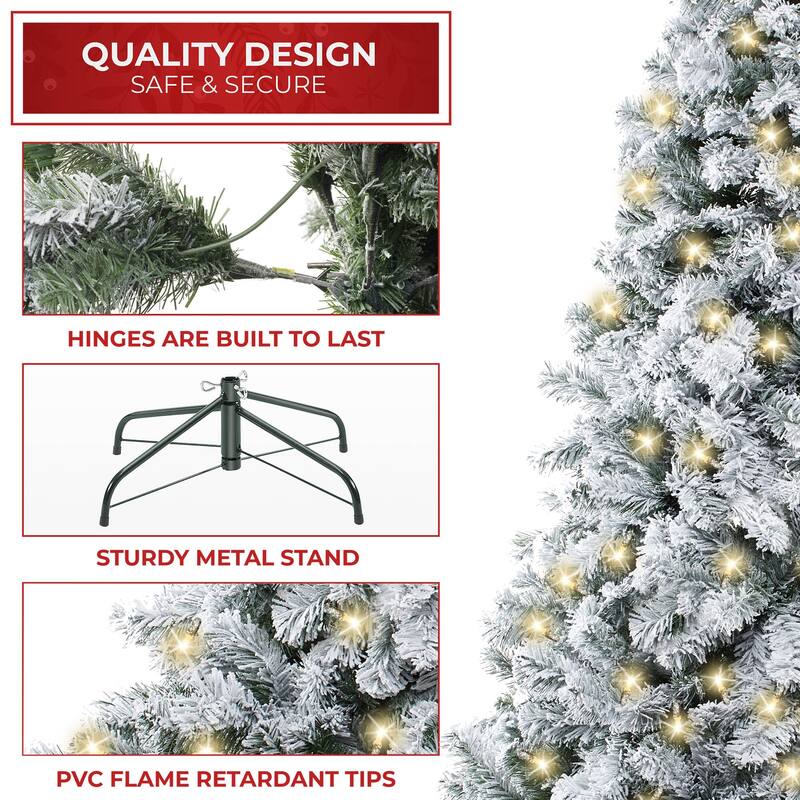 75ft PreLit SnowFlocked Pine Artificial Holiday Christmas Tree w Stand - 7.5 ft Pre-lit