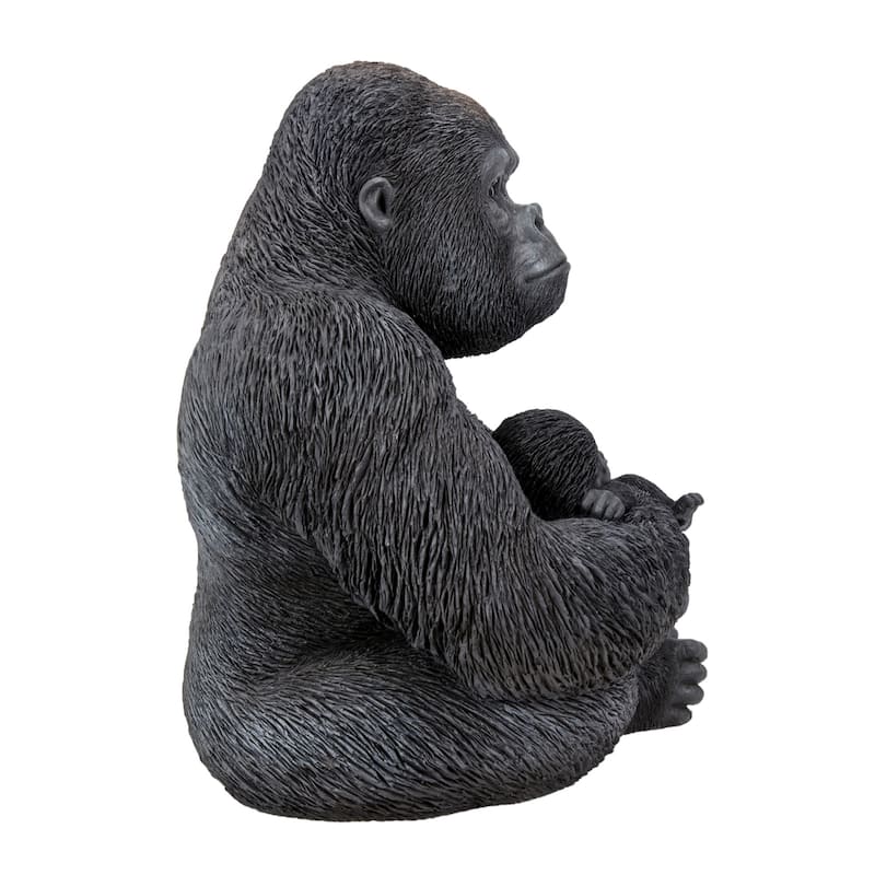 15.75" Sitting Mother Gorilla with a Baby Outdoor Garden Statue
