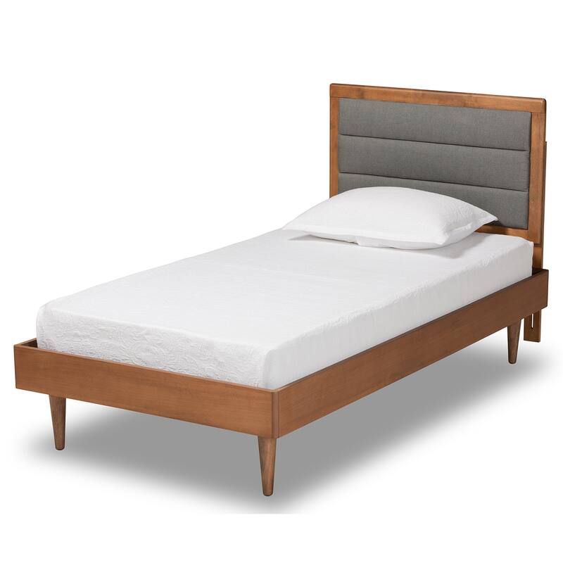 Seren Mid-Century Modern Fabric Upholstered and Wood Twin Platform Bed - Dark Grey