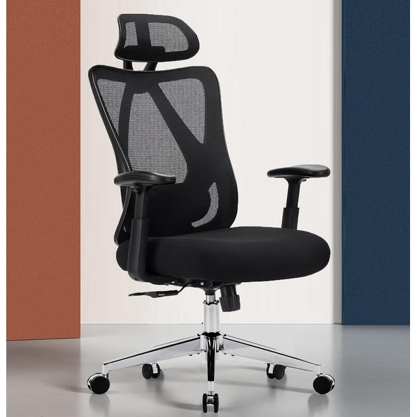 slide 2 of 7, Ergonnomic Office Chair with 2D Adjustable Lumbar Support, Office Chair with Adjustable Headrest and Armrest Black
