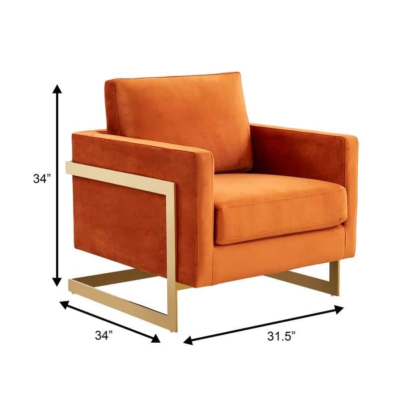 Lincoln Modern Velvet Upholstered Accent Designer Lounge Chair with Gold Frame for Living Room, Bedroom and Home Office - 34"