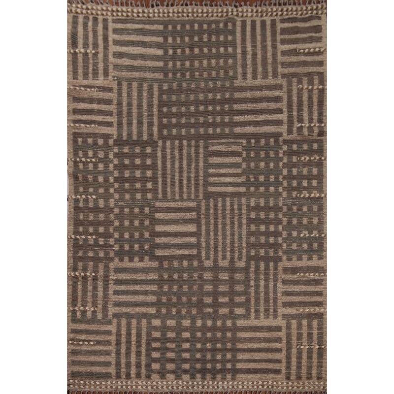 Brown Moroccan Modern Area Rug Hand-Knotted Wool Carpet - 7'9"x 10'8"
