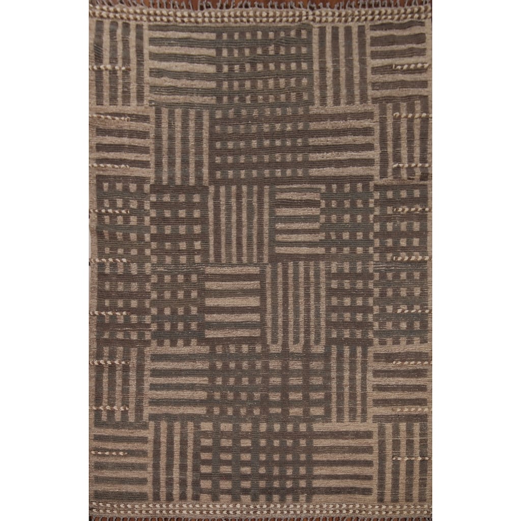 Brown Moroccan Modern Area Rug Hand-Knotted Wool Carpet - 7'9"x 10'8"