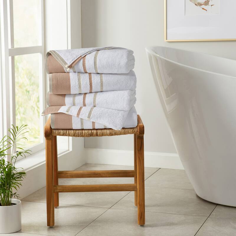 Linery & Co. Luxury Cotton Decorative Towel Set. - Bath Towel (Pack of 4) - Dusty Rose / Cappuccino.