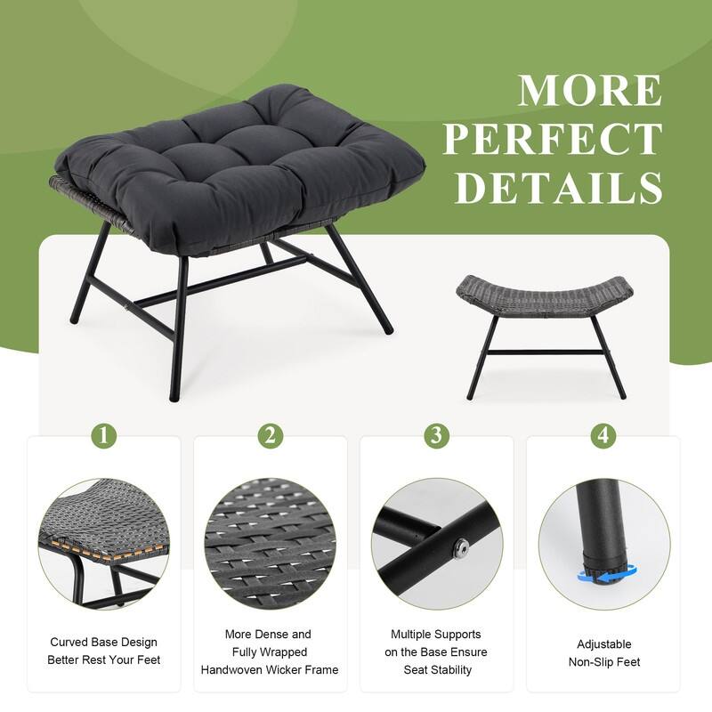 FINCATI 2-piece Oversized Luxury Patio Outdoor Ottomans with Cushions, Royal Rattan Wicker Square Footrests
