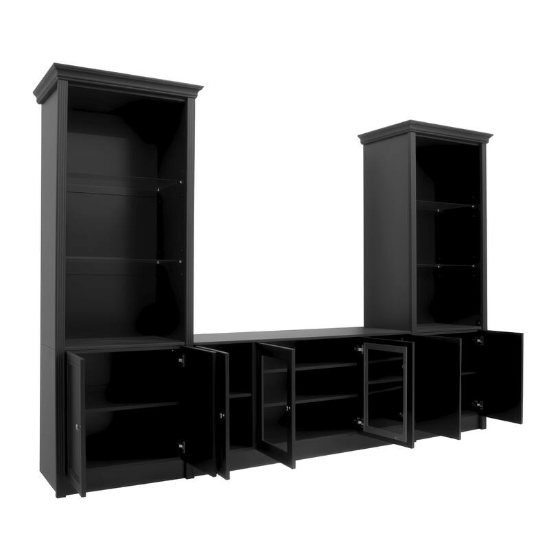 128" Wall Unit Entertainment Center for TVs up to 80", Modern Media Console with Glass Cabinets
