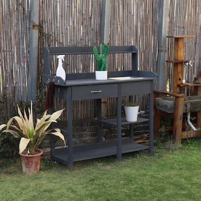 VEIKOUS Outdoor Wood Garden Multi - Functional Potting & Planting Workbench with Shelves
