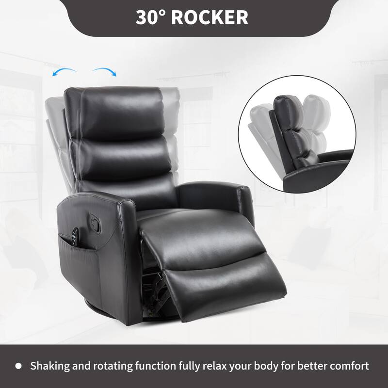 360° Swivel Rocking Recliner with Heat & Massage in Faux Leather