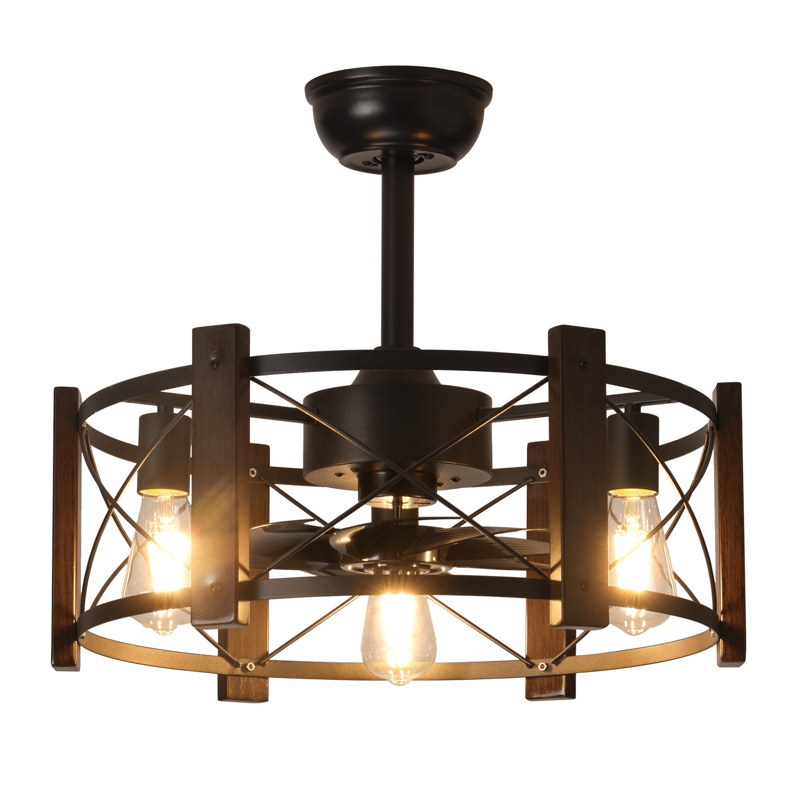 Rustic Cage Small Ceiling Fan with Light, 20 Inch Fandelier Caged