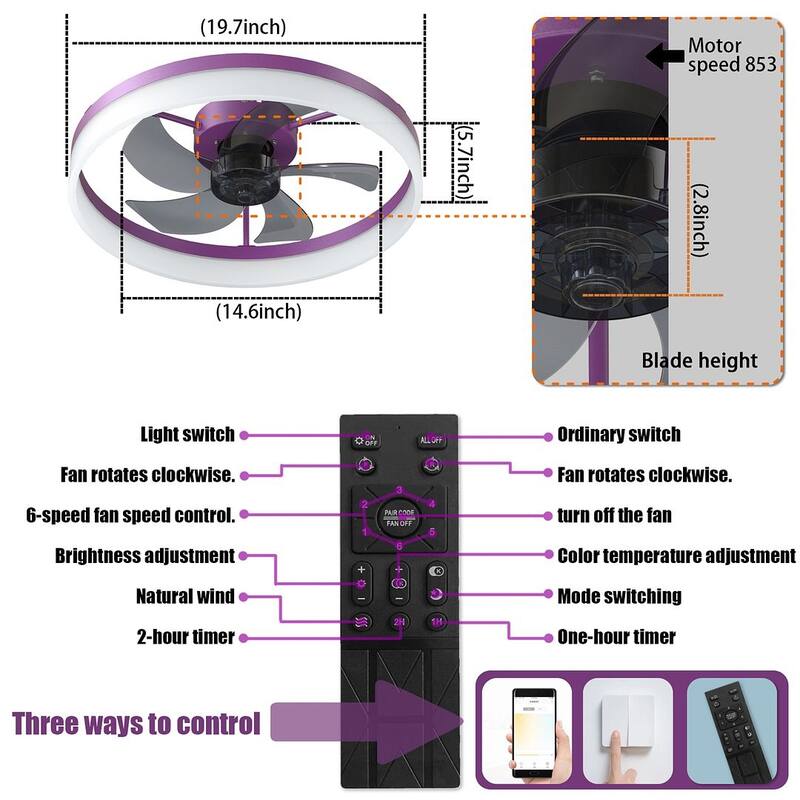 Modern Dimmable LED Recessed Mount Ceiling Fan Light with Remote Control