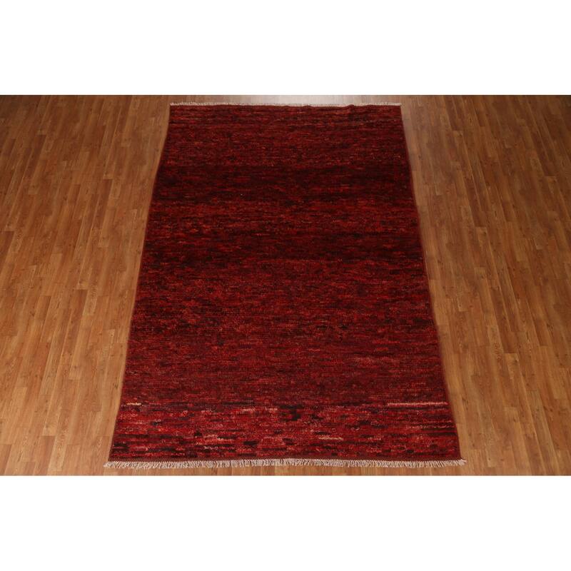 Hand Knotted Oriental 100% Wool Carpet Modern All-Over Red Moroccan Area Rug - 9' 9'' X 6' 9''