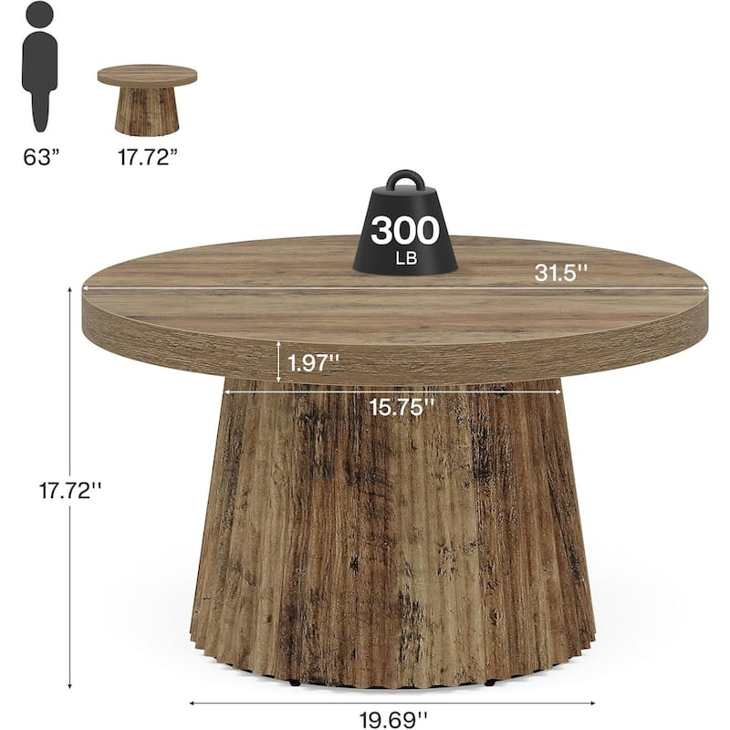 Round Coffee Table, 31.5" Modern Circle Center Table with Fluted Drum Base
