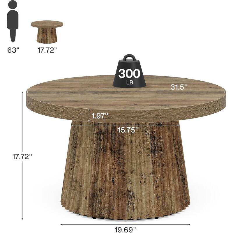 Round Coffee Table, 31.5" Modern Minimalist Circle Center Table with Fluted Drum Base, Accent Cocktail Table