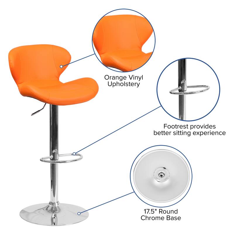 Modern Low-back Height-adjustable Chrome/Vinyl Barstools (Set of 2)
