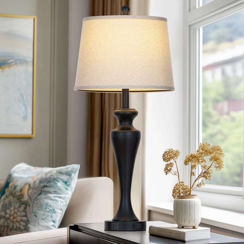 30" Modern Table Lamps with USB-C Charging, 3-Way Touch Dimmer, Black Metal Base(Set of 2) - 13'' x 13'' x 30''
