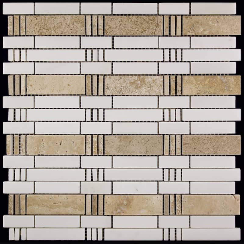Apollo tile 12 x 12 Heritage Polished Eastern White, Beige Travertine Marble Tile (5 sq ft/case) - 5 Pack