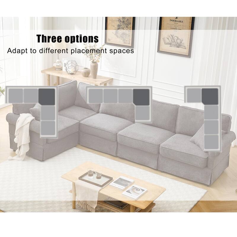 94" Linen L-Shaped Sectional Sofa, 5-Seater