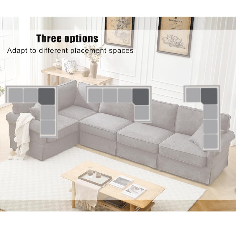 Modern L-Shaped 5-Seat Reversible Sectional Sofa Corner Couch with Rolled Arms for Living Room Apartment