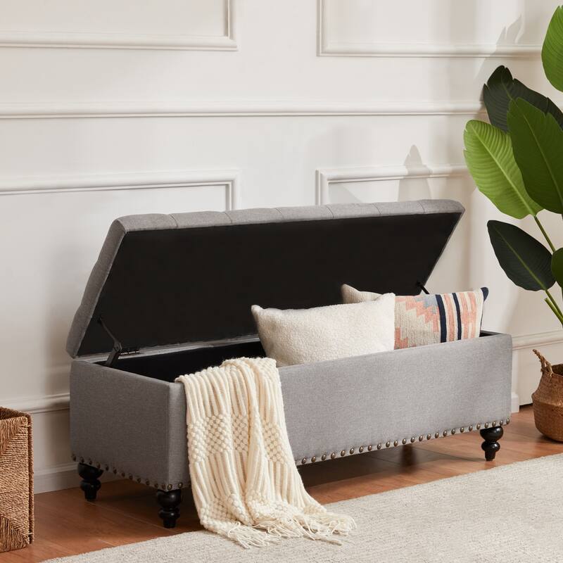Button-Tufted Storage Bench for Bedroom 50.3"W x 17.5"D x 18"H Bottom rivets design