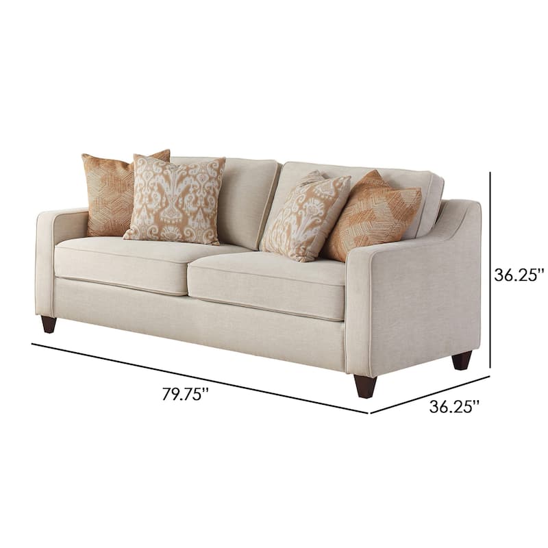 Leo 79 Inch Modern Sofa, 4 Accent Pillows, Soft Chenille Fabric, Beige