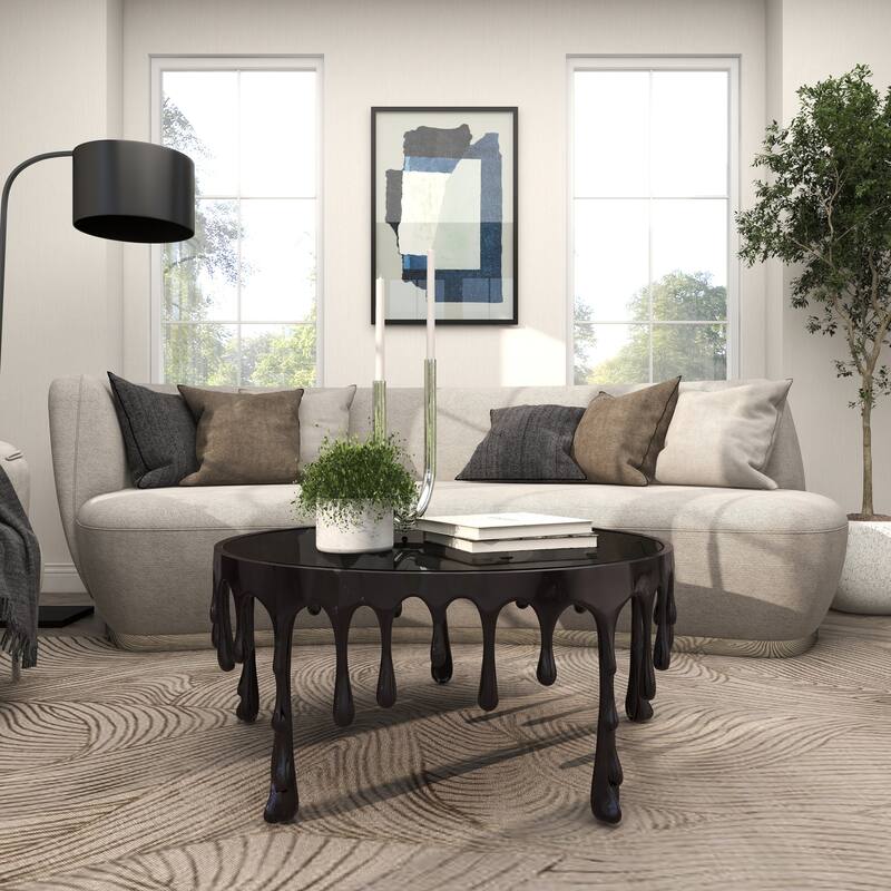 Aluminum Metal Accent, Console, and Coffee Table Collection with Drip Melting Design and Smoke Shaded Glass Top Multiple Colors