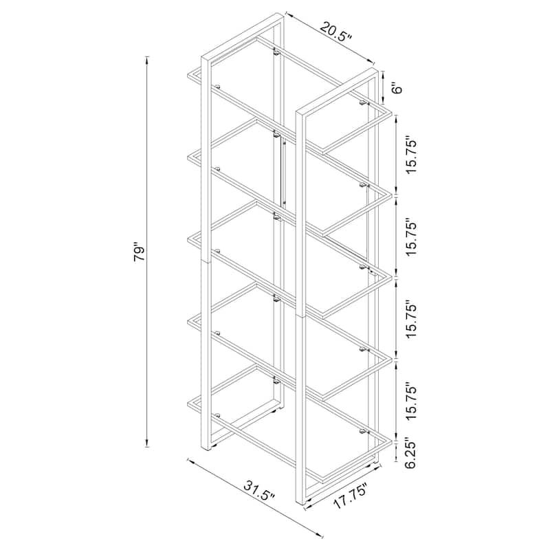 Hartford 79-inch 5-shelf Glass Bookshelf - 31.50" x 17.75" x 79.00"