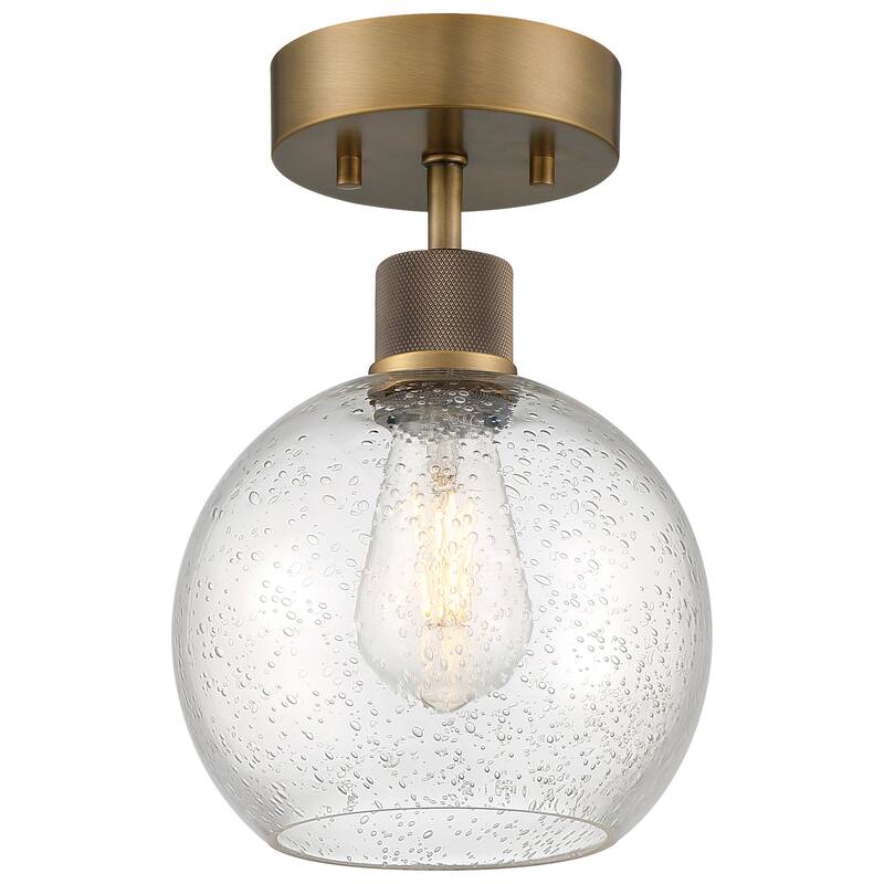Port Nine Burgundy LED Semi-Flush Light - Antique Brushed Brass/Seeded Glass