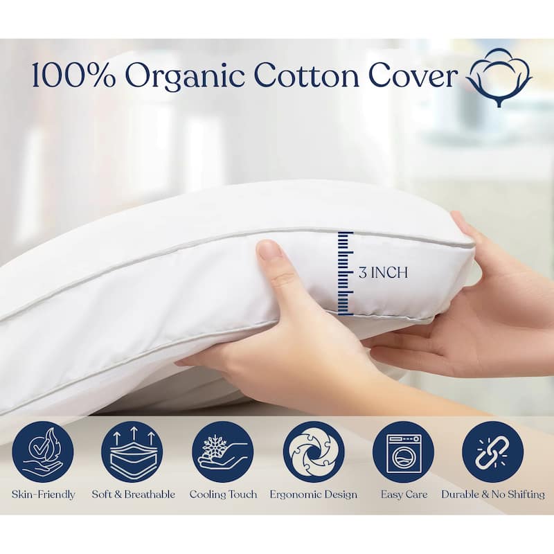 Delara 100% Organic Cotton Mattress Pad, GOTS Certified Organic Cotton Shell, 1350 GSM Snow Down Alternative Fill, Ultra Soft