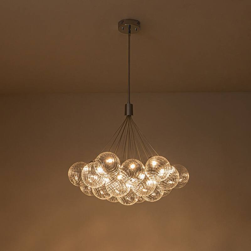 Contemporary Dimmable LED Cluster Glass Globe Chandelier - Chrome