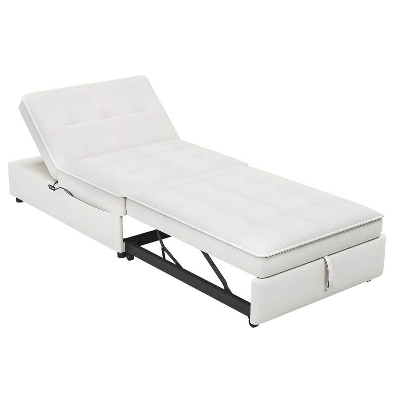 72.5" Linen 4-in-1 3-Seater Sleeper Sofa with 5-Level Adjustable Backrest And Storage Pocket