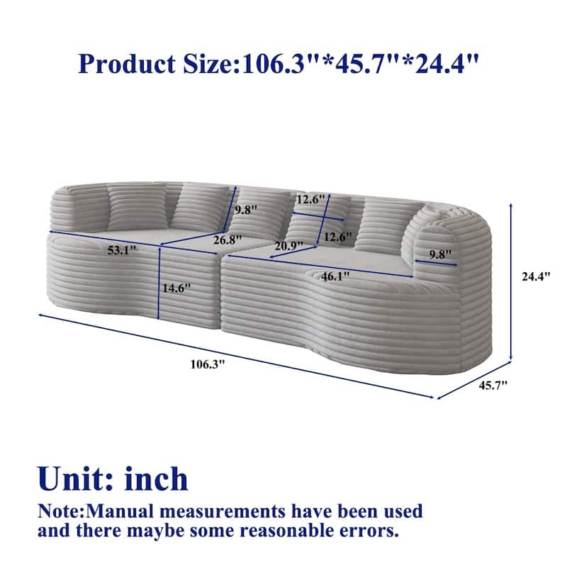 Modern Luxury Corduroy Boneless Curved Sectional Sofa with Pillows